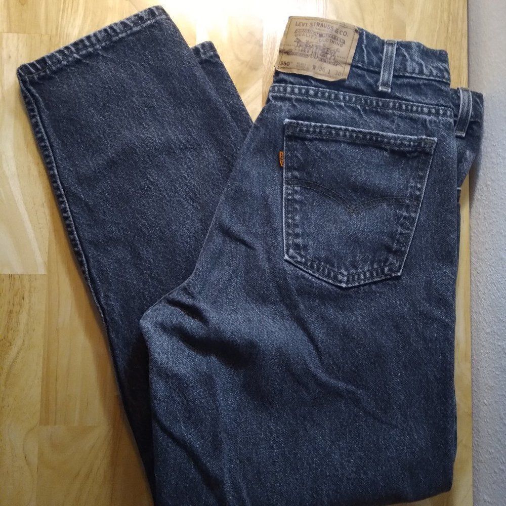 Vintage Levi's 550 Relaxed Tapered Black Stonewash Denim Jeans 36x30